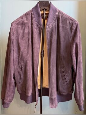 PAUL STUART SUEDE BOMBER BASEBALL JACKET BLUE ITALY Sz L $2998 TRICKER FLIGHT